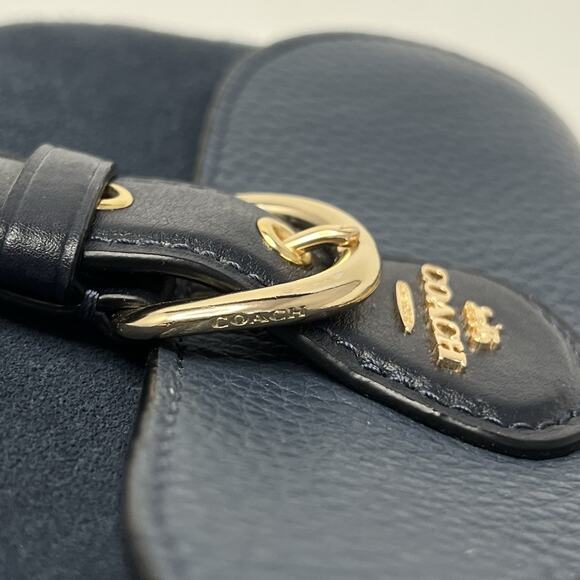 Coach Kleo Crossbody Navy Blue Suede Denim Leather Chain Gold Strap Mini Purse - Picture 3 of 16